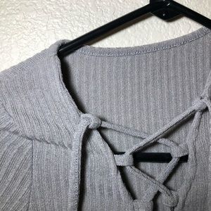 Grey lace up long sleeve shirt